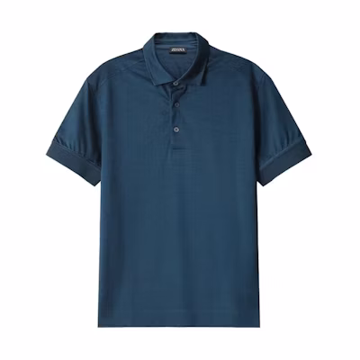 Zegna SS23 Solid Navy Blue Button-Up Short Sleeve Polo Shirt. UB350A5-B723-T07