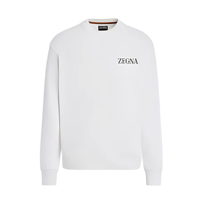 Zegna SS23 White Crewneck Long Sleeve Sweatshirt with Letter Print. UB522A5-B872N01