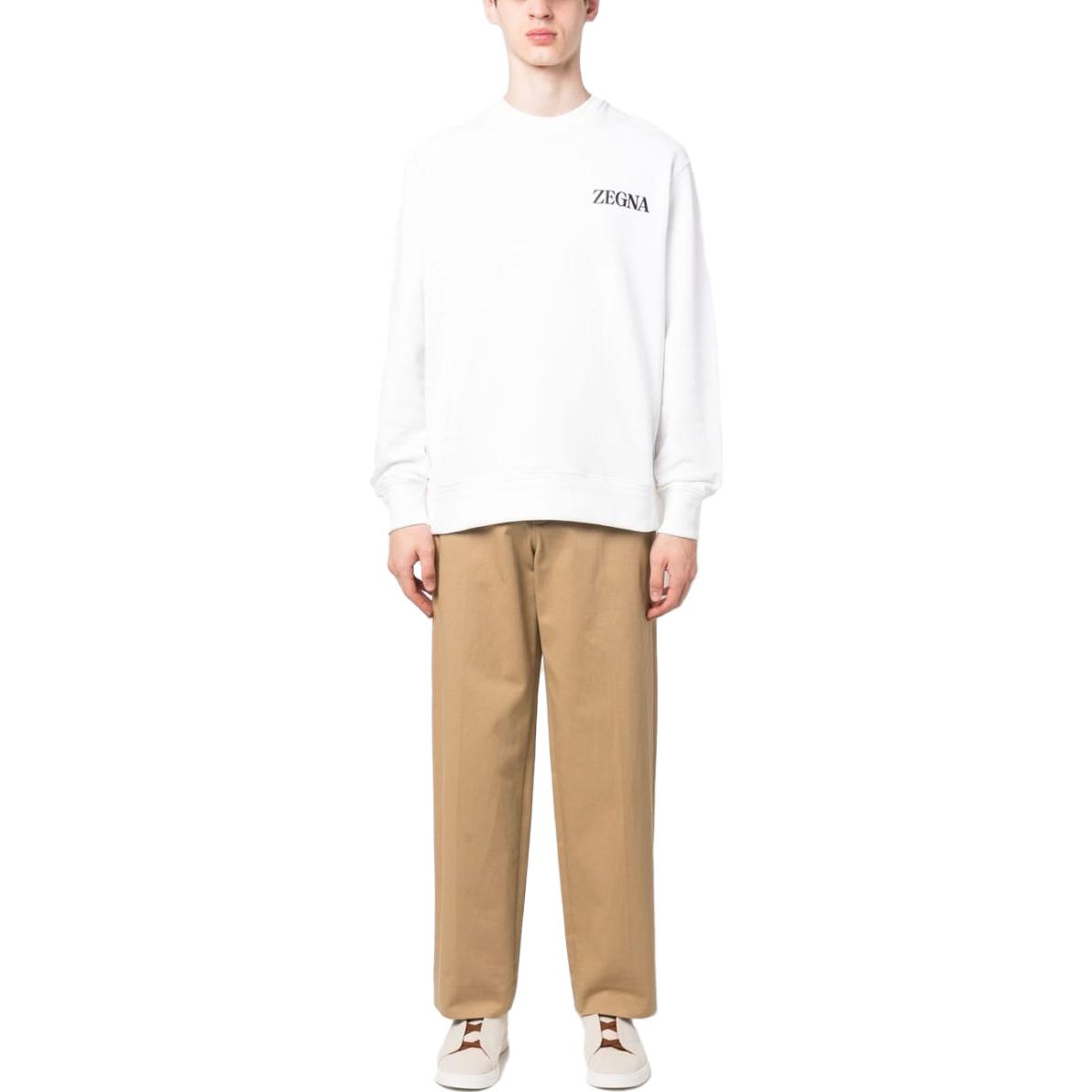 Lookbook Zegna SS23 白色字母印花長袖圓領衛衣。 UB522A5-B872N01