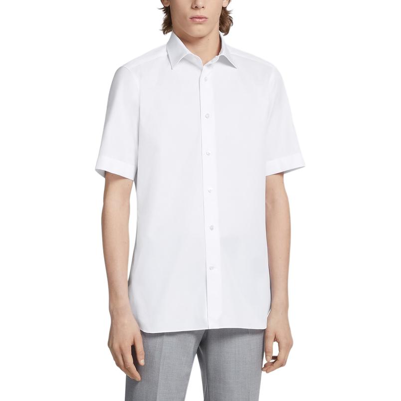 Shop Zegna SS23 白色短袖休閒單排扣襯衫 CT1090-8MS0JI
