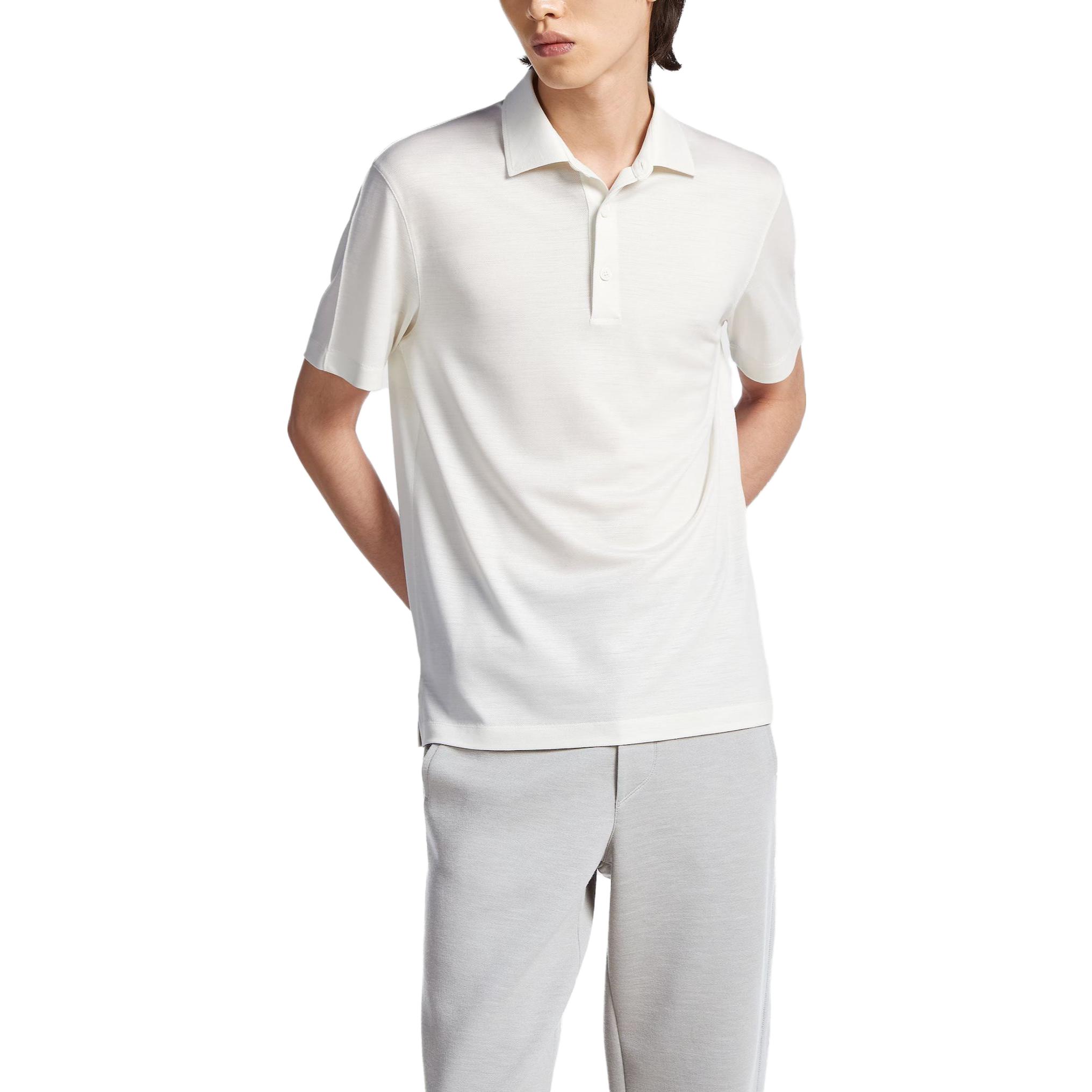 Shop Zegna SS23 Kemeja Polo Putih Lengan Pendek Kasual Potongan Lurus. E7345A5-BCT724-N01
