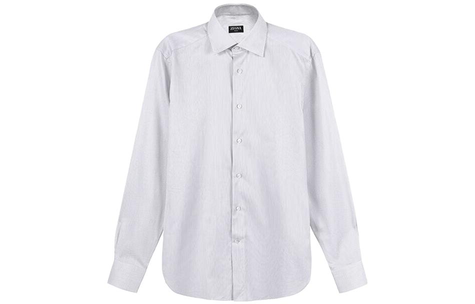 Zegna SS23  White Striped Single-Breasted Long-Sleeve Shirt. 501047A5-9MS0JI