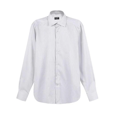 Zegna SS23 White Striped Single-Breasted Long-Sleeve Shirt. 501047A5-9MS0JI