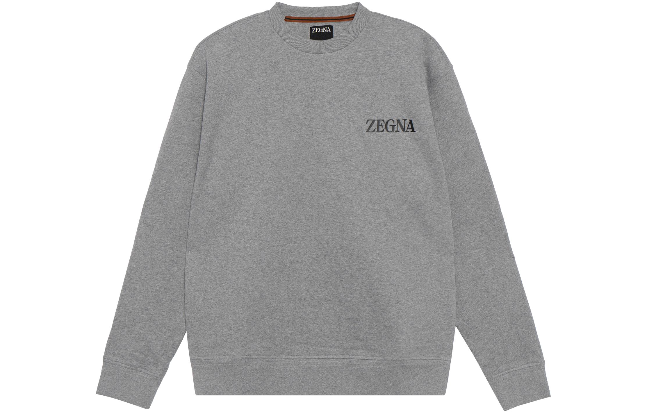 Order Zegna 男裝字母標誌印花灰色長袖圓領衛衣 SS23 系列。 UB522A5-B872-K95