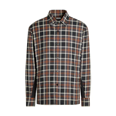 Zegna SS23 Check Single-Breasted Long Sleeve Shirt Men’s Dark Gray UBX55A5-SW02-002