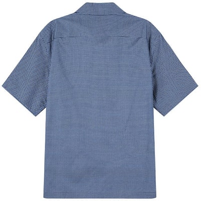제냐 SS23 기하학 프린트 네이비 반소매 싱글 브레스티드 셔츠 남성. UBX06A5-SCP3-010 Lookbook 제냐 SS23 기하학 프린트 네이비 반소매 싱글 브레스티드 셔츠 남성. UBX06A5-SCP3-010