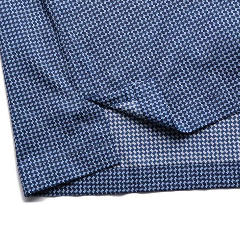 Details for 제냐 SS23 기하학 프린트 네이비 반소매 싱글 브레스티드 셔츠 남성. UBX06A5-SCP3-010