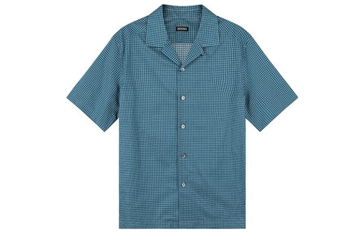 Order Zegna SS23 幾何圖案短袖單排扣襯衫 男士青綠色 UBX06A5-SCP3-041