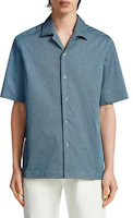 Shop Zegna SS23 幾何圖案短袖單排扣襯衫 男士青綠色 UBX06A5-SCP3-041