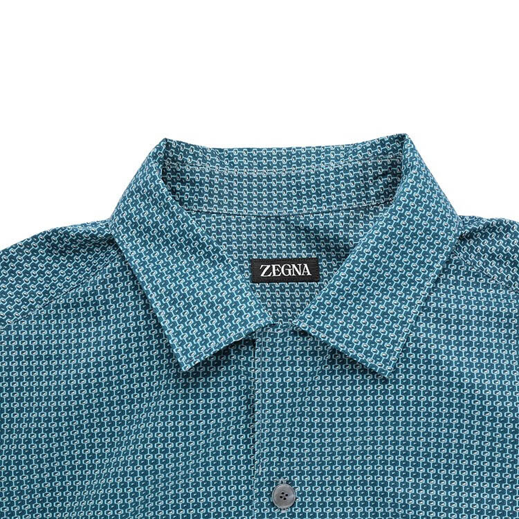 Details for Zegna SS23 幾何圖案短袖單排扣襯衫 男士青綠色 UBX06A5-SCP3-041