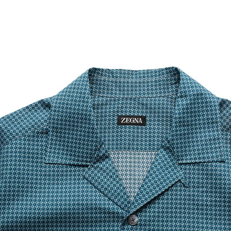 Sizing Zegna SS23 幾何圖案短袖單排扣襯衫 男士青綠色 UBX06A5-SCP3-041