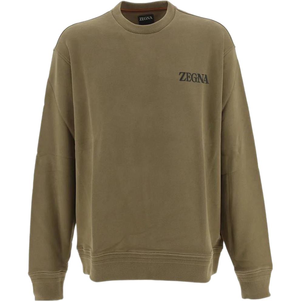 Zegna SS23 Logo Print Sweatshirt Khaki UB522A5B872N07