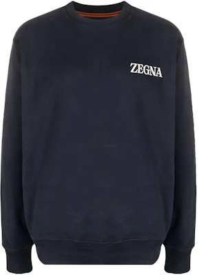 Zegna SS23 Navy Blue Crewneck Sweatshirt with Letter Print UC522A-6C872B-09 Buy Zegna SS23 Navy Blue Crewneck Sweatshirt with Letter Print UC522A-6C872B-09