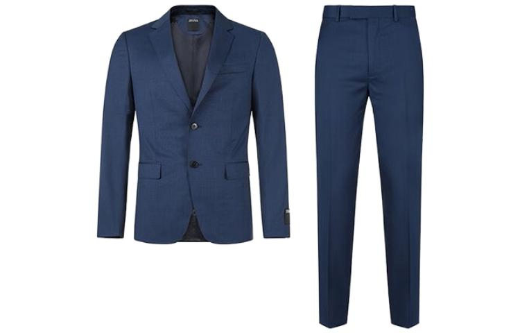 Zegna SS23 Solid Checkered Single-Breasted Long Sleeve Suit Blue. 522752A5-281CGA