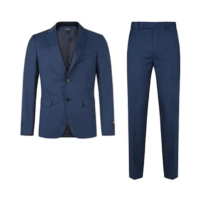 Zegna SS23 Solid Checkered Single-Breasted Long Sleeve Suit Blue. 522752A5-281CGA