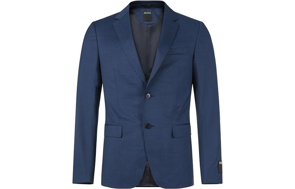 Lookbook 傑尼亞SS23純色格紋單排扣長袖西裝藍色。 522752A5-281CGA