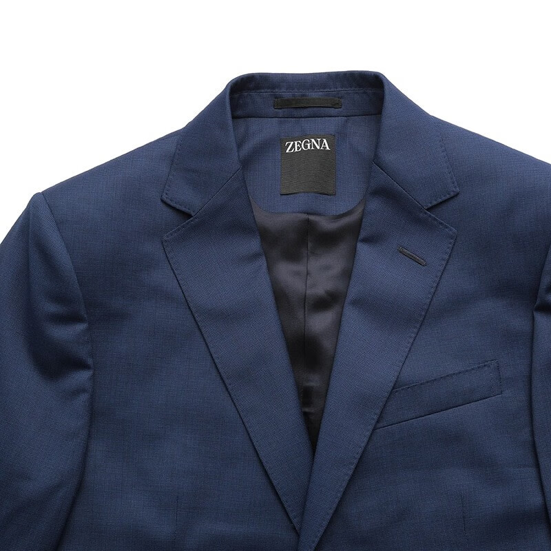 Sizing 傑尼亞SS23純色格紋單排扣長袖西裝藍色。 522752A5-281CGA