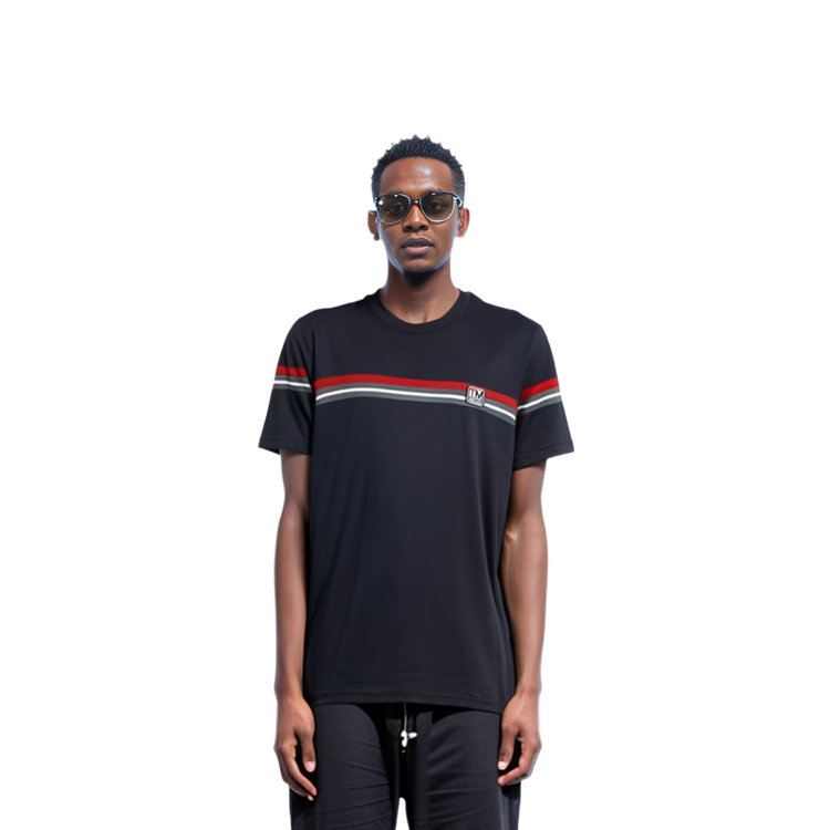 Shop Zegna SS23 男士黑色條紋短袖圓領T恤 VS379-ZZT629-6TB