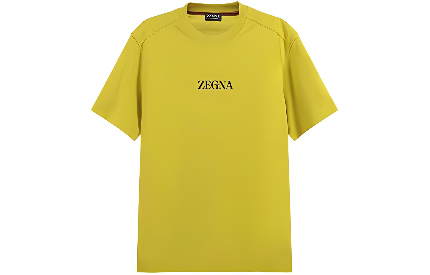 Zegna SS23 Yellow Letter Logo Print Casual Crewneck Short Sleeve T-Shirt Men UB364A5-B777-G03