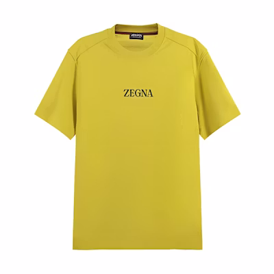 Zegna SS23 Yellow Letter Logo Print Casual Crewneck Short Sleeve T-Shirt Men UB364A5-B777-G03