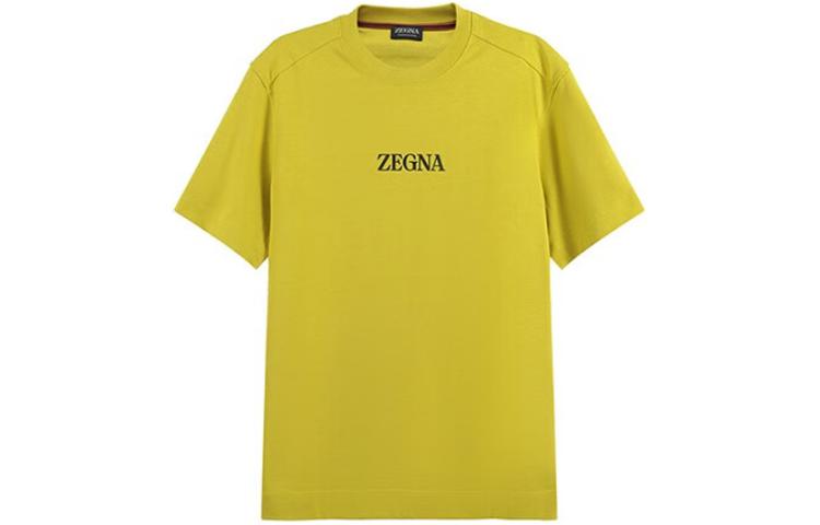 Order Zegna SS23 黃色字母Logo印花男款休閒短袖圓領T恤 UB364A5-B777-G03