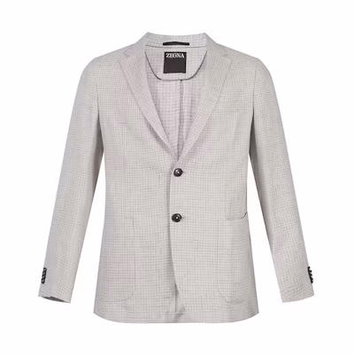 Zegna SS24 Beige Checkered Print Single-Breasted Blazer Jacket. 77670-0A71DN-MG0
