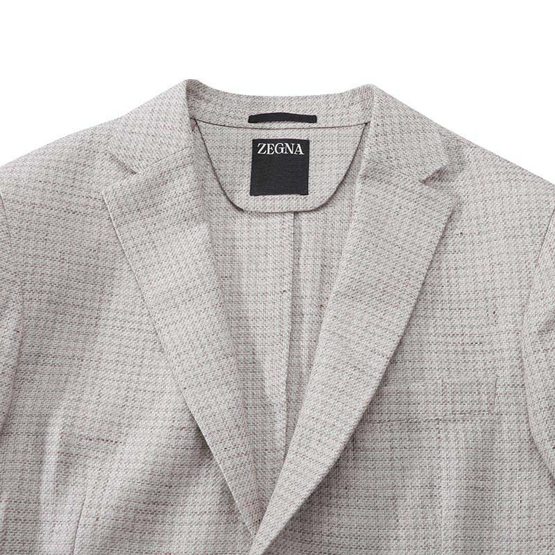 Purchase Zegna SS24 米色格紋單排扣西裝外套。 77670-0A71DN-MG0