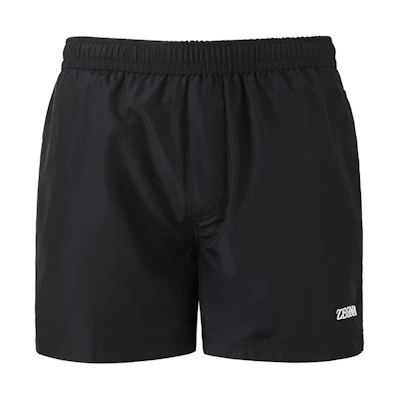 Zegna SS24 Black Logo Embroidered Casual Beach Shorts. N7B6W2420-001