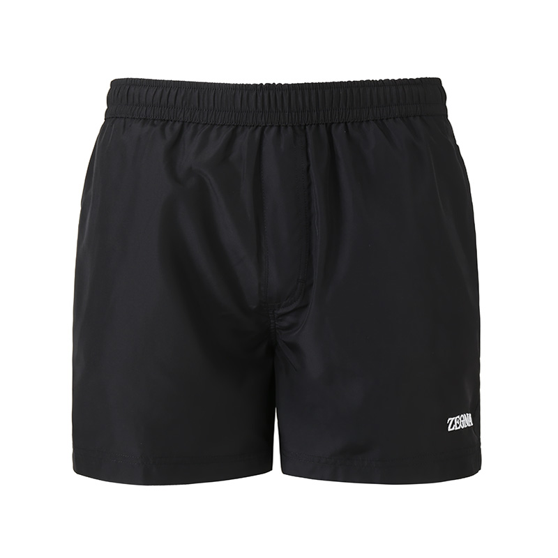 Order Zegna SS24 黑色刺繡Logo休閒沙灘短褲 N7B6W2420-001