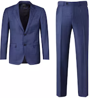 Order Zegna SS24 藍色格紋單排扣摺皺休閒西裝套裝 71651-1A7221-225
