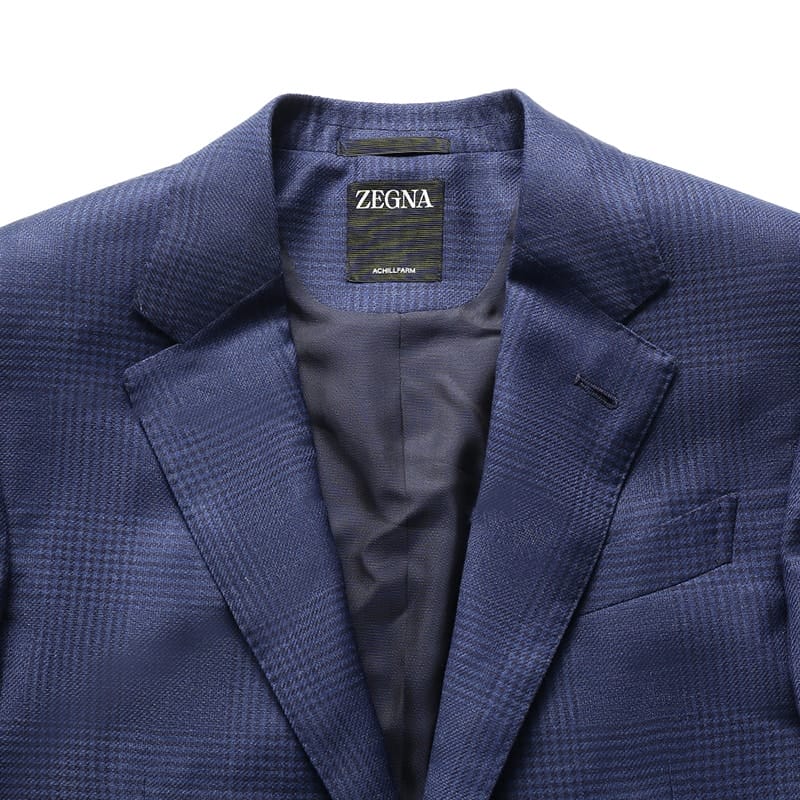 Cheap 杰尼亚 SS24 蓝色格纹单排扣褶皱休闲西装。 71651-1A7221-225