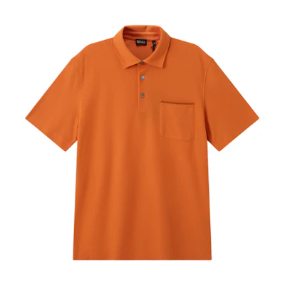 Zegna SS24 Bright Orange Short-Sleeve Polo Shirt with Pocket. UD392-A7D752-D05