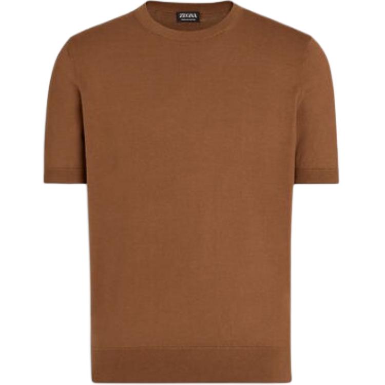 Zegna SS24  Brown Ribbed Crewneck Short Sleeve T-Shirt UDC90-A7C10-N05