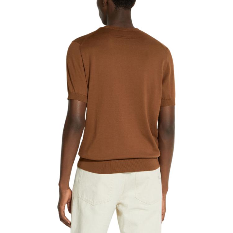 Shop Zegna SS24 棕色羅紋圓領短袖 T 恤 UDC90-A7C10-N05