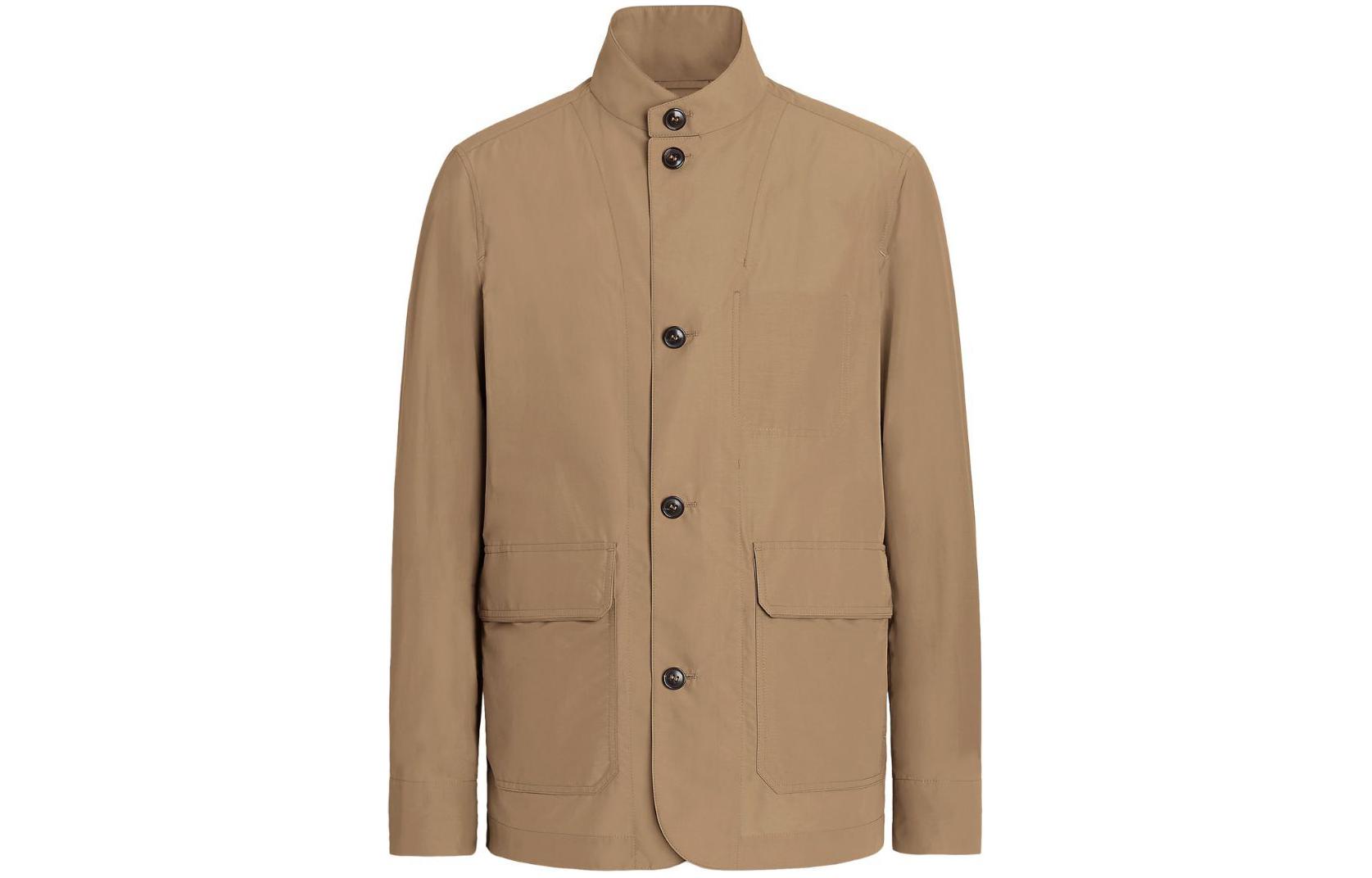 Zegna SS24  Brown Solid Stand Collar Long-Sleeve Jacket. UDT12A7-D230-N04