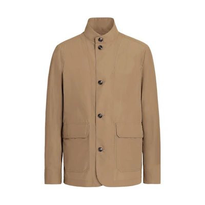 Zegna SS24 Brown Solid Stand Collar Long-Sleeve Jacket. UDT12A7-D230-N04