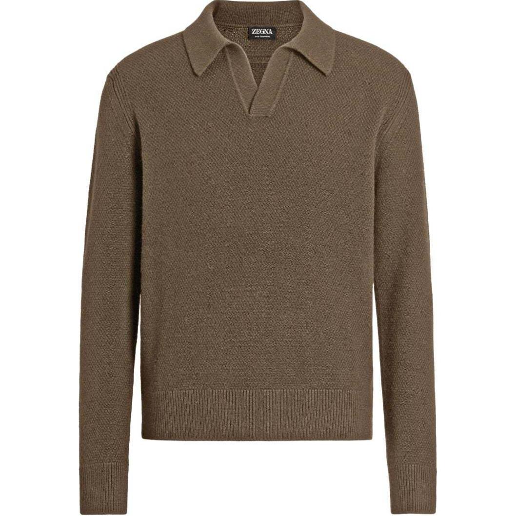 Zegna SS24  Cashmere Long-Sleeve Pullover in Khaki Brown UEK85-A8131