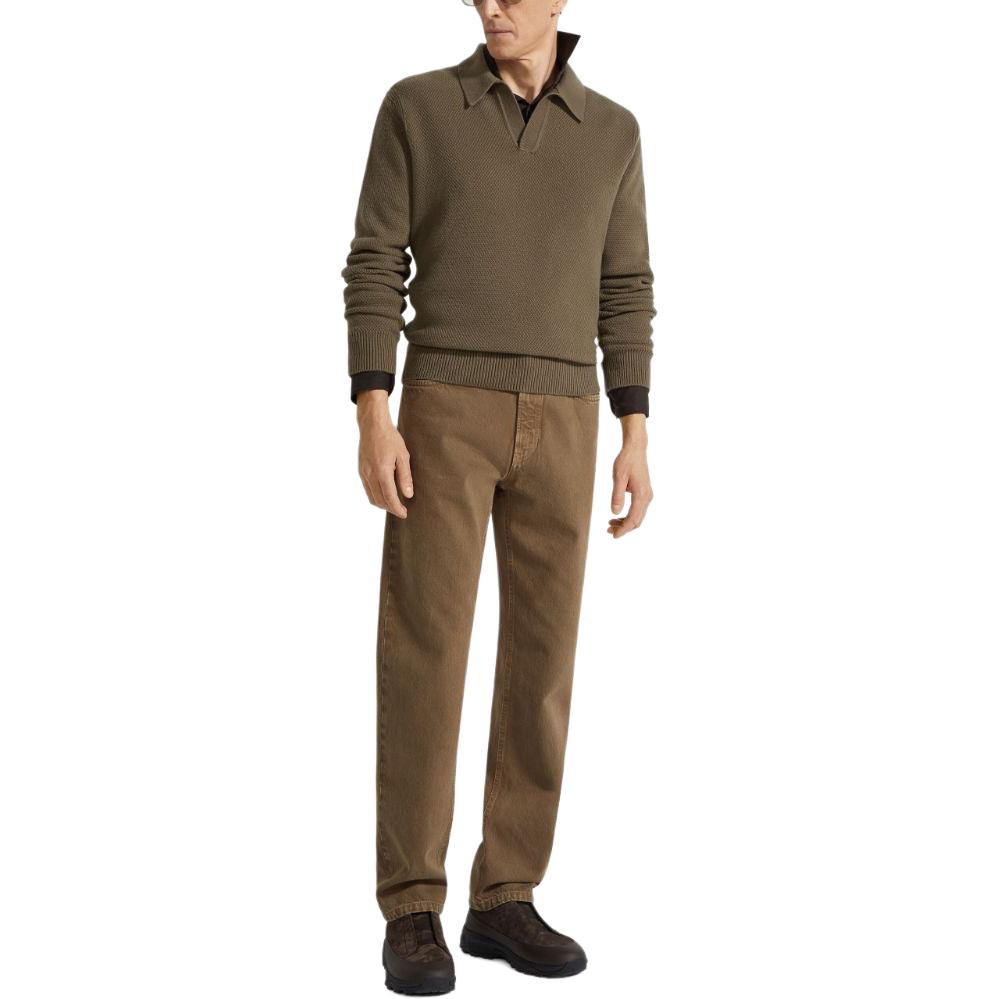 Lookbook Zegna SS24 卡其棕色羊絨長袖套頭衫 UEK85-A8131