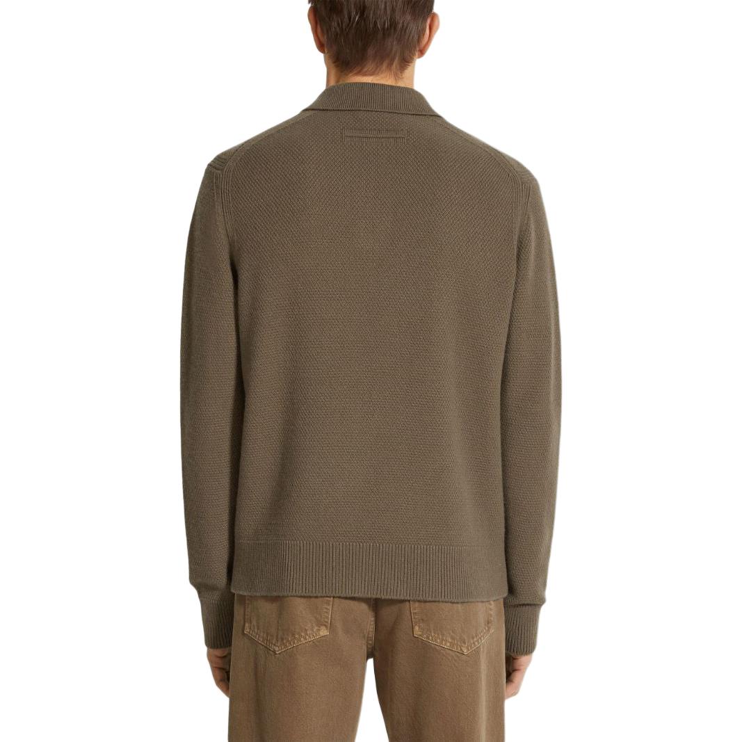 Shop Zegna SS24 卡其棕色羊絨長袖套頭衫 UEK85-A8131