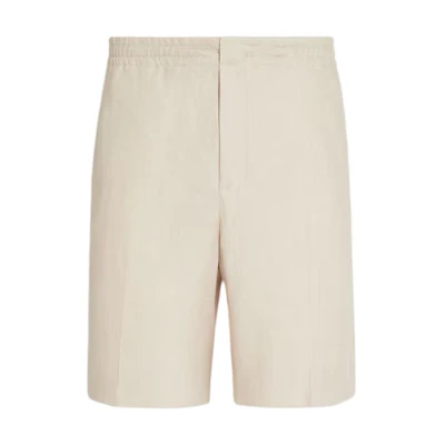 Zegna SS24 Casual Straight Shorts Beige Elastic Mid-Waist UDI18A-7TB14-N03