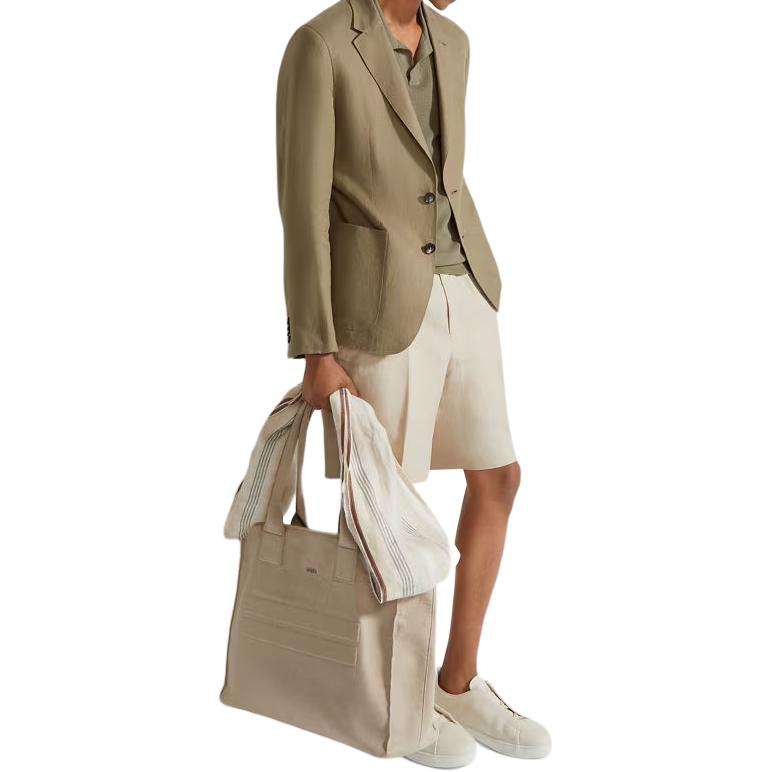 Shop Zegna SS24 休閒直筒短褲 米色彈性中腰 UDI18A-7TB14-N03