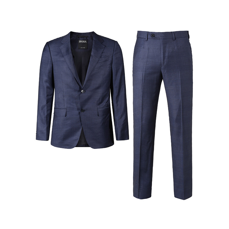 Zegna SS24  Check Pattern Single-Breasted Suit - Dark Blue. 71650-5A7221-225