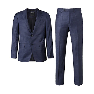 Zegna SS24 Check Pattern Single-Breasted Suit - Dark Blue. 71650-5A7221-225