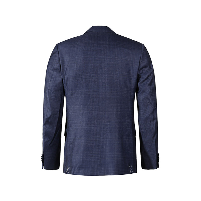 Shop Zegna SS24 深藍格紋單排扣西裝套裝. 71650-5A7221-225