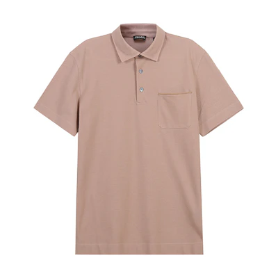 Zegna SS24 Cinnamon Pink Solid Pocket Short-Sleeve Polo Shirt. UD392A-7D752-P04