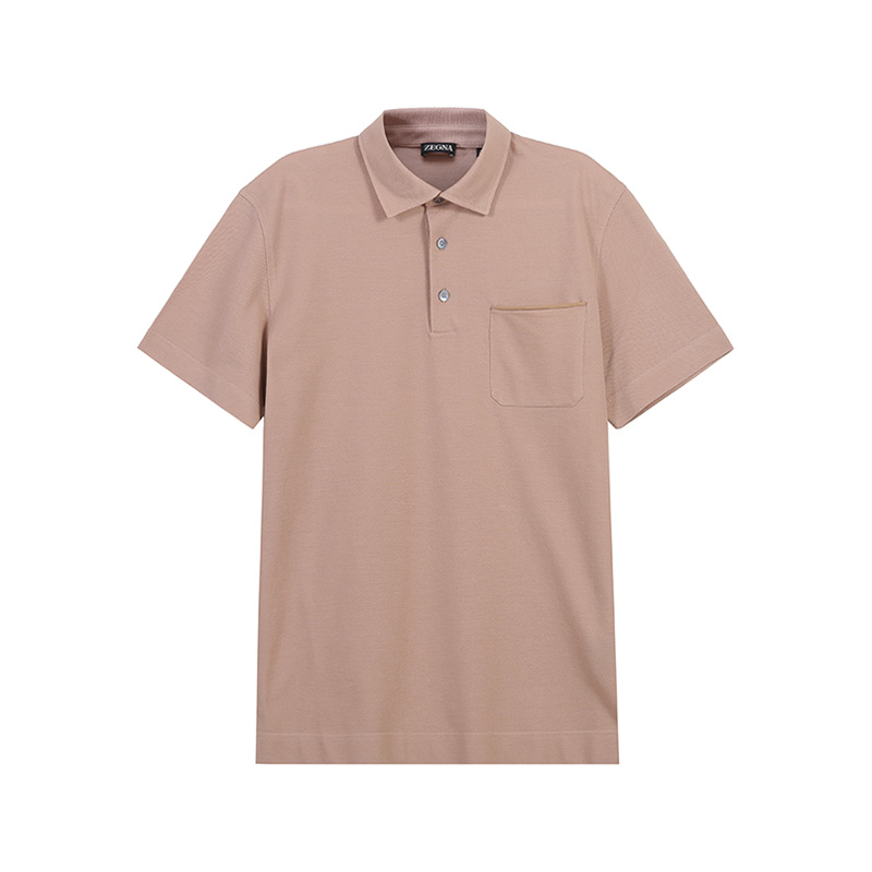 Order Zegna SS24 Polo Lengan Pendek Warna Cinnamon Pink dengan Poket. UD392A-7D752-P04