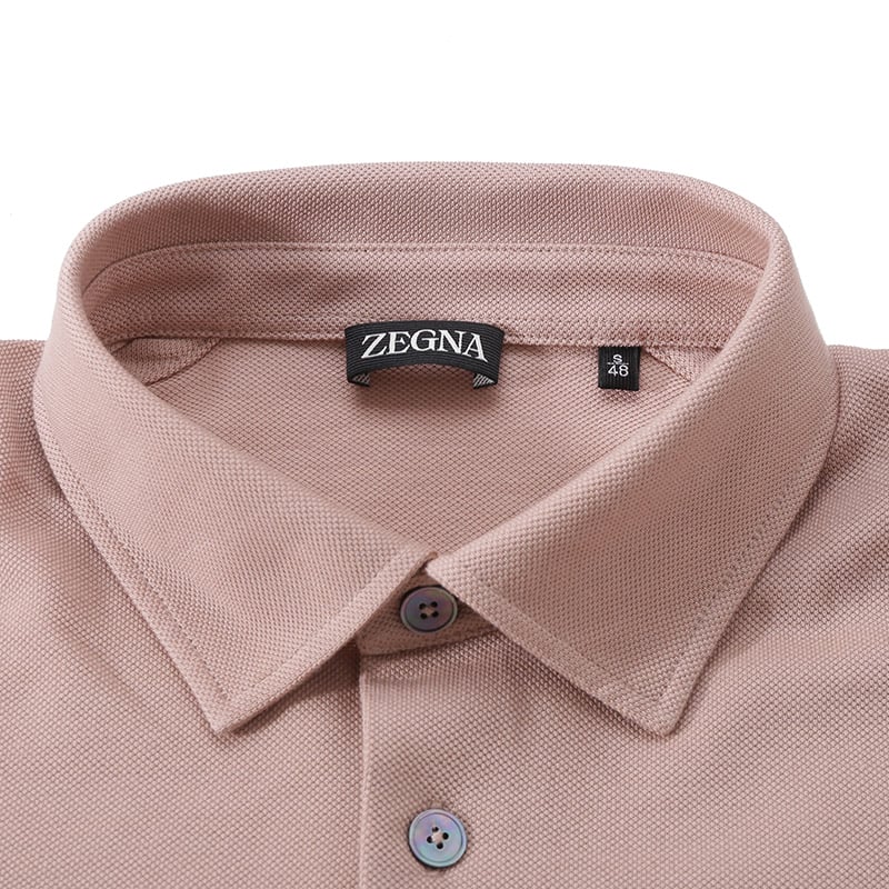 Shop Zegna SS24 Polo Lengan Pendek Warna Cinnamon Pink dengan Poket. UD392A-7D752-P04