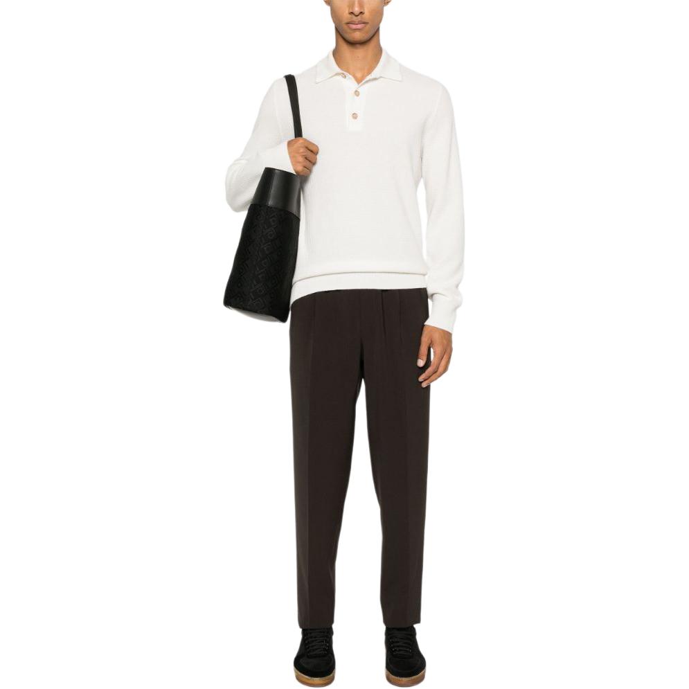 Lookbook Zegna SS24 咖啡棕色寬鬆錐形彈性腰圍長褲 8ZF02-8A873G-CC2