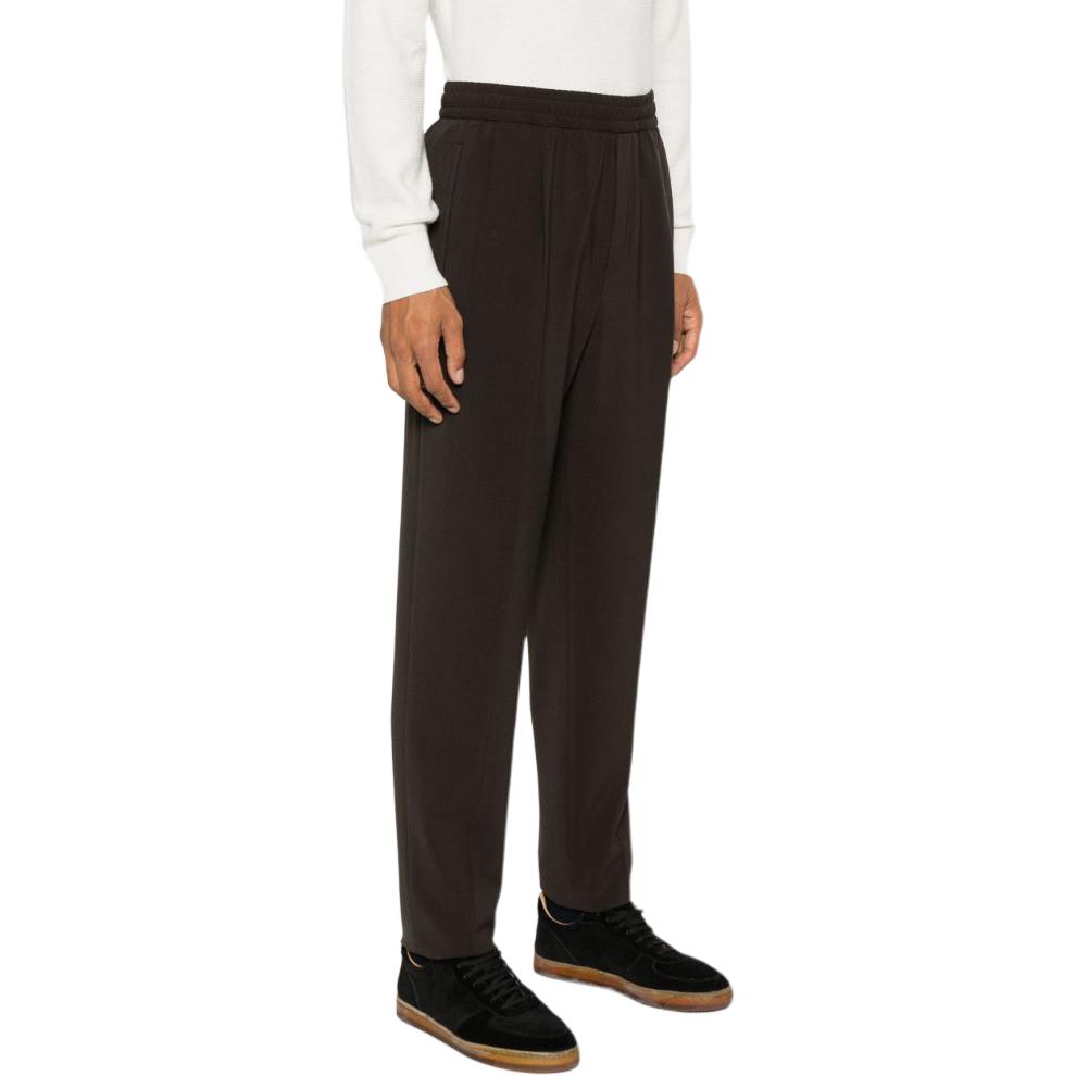 Shop Zegna SS24 咖啡棕色寬鬆錐形彈性腰圍長褲 8ZF02-8A873G-CC2