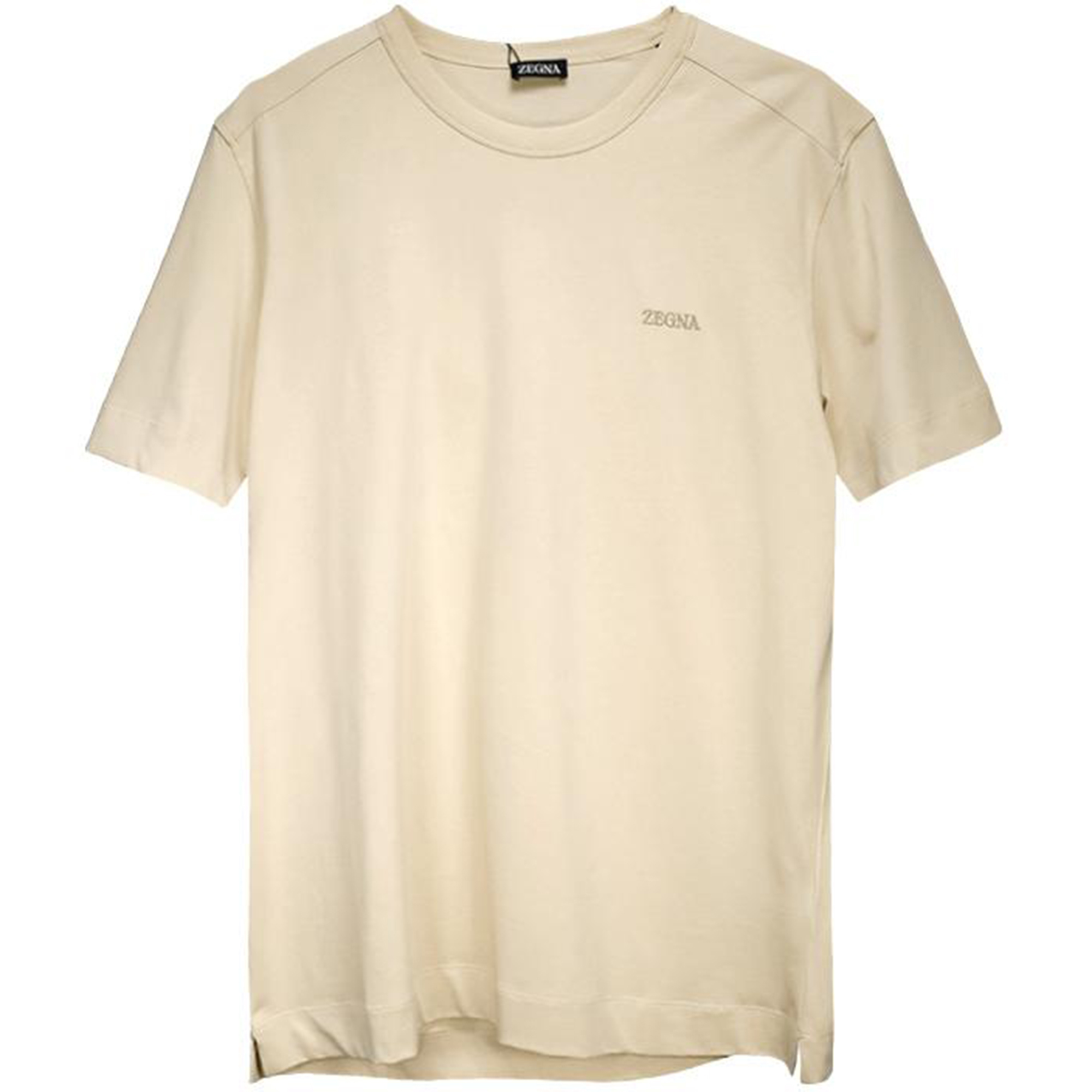 Zegna SS24  Embroidered Logo Tee in Light Beige. UD360-A7D760-N03